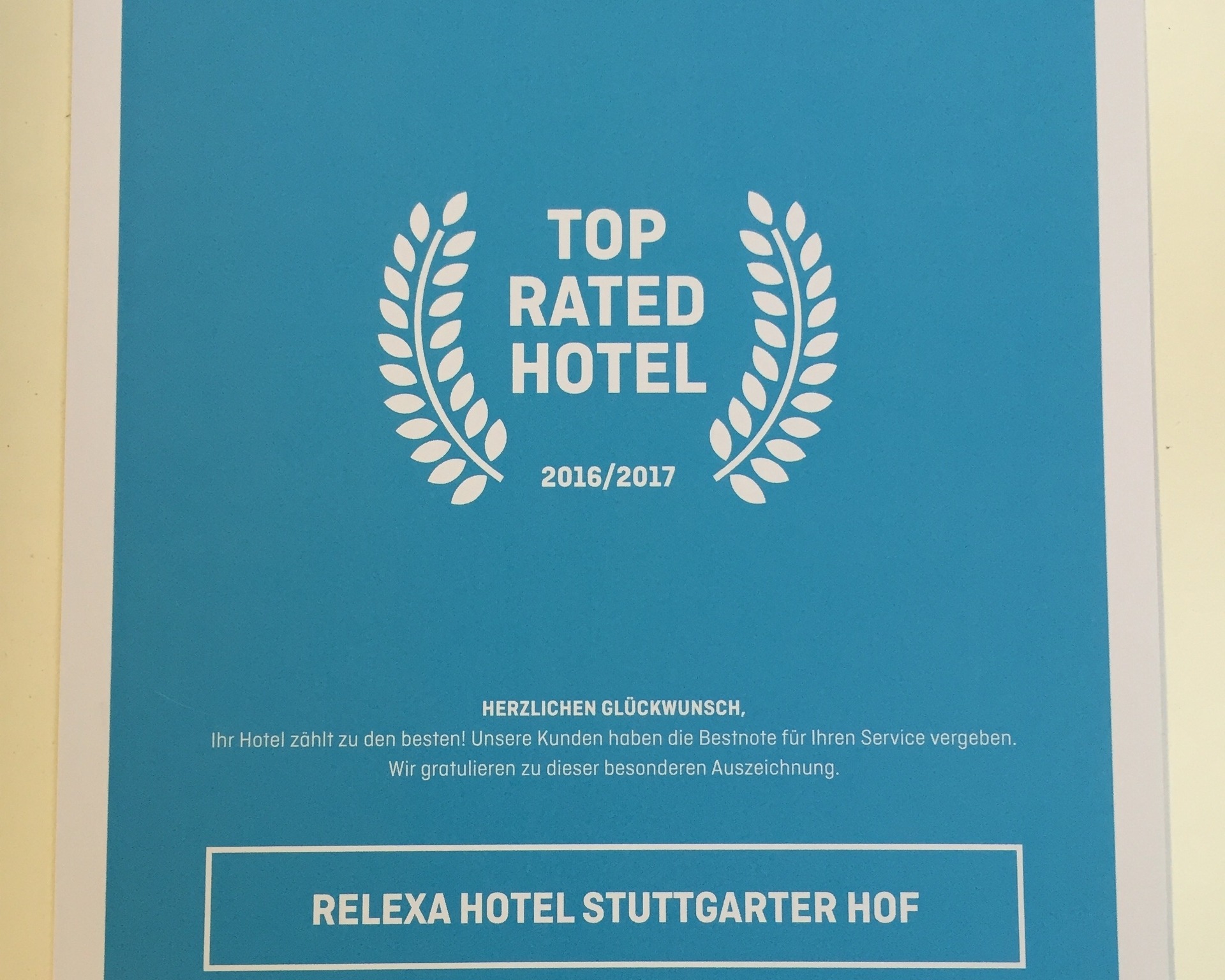 Urkunde HOTEL DE 2016 Urkunde HOTEL DE 2016
